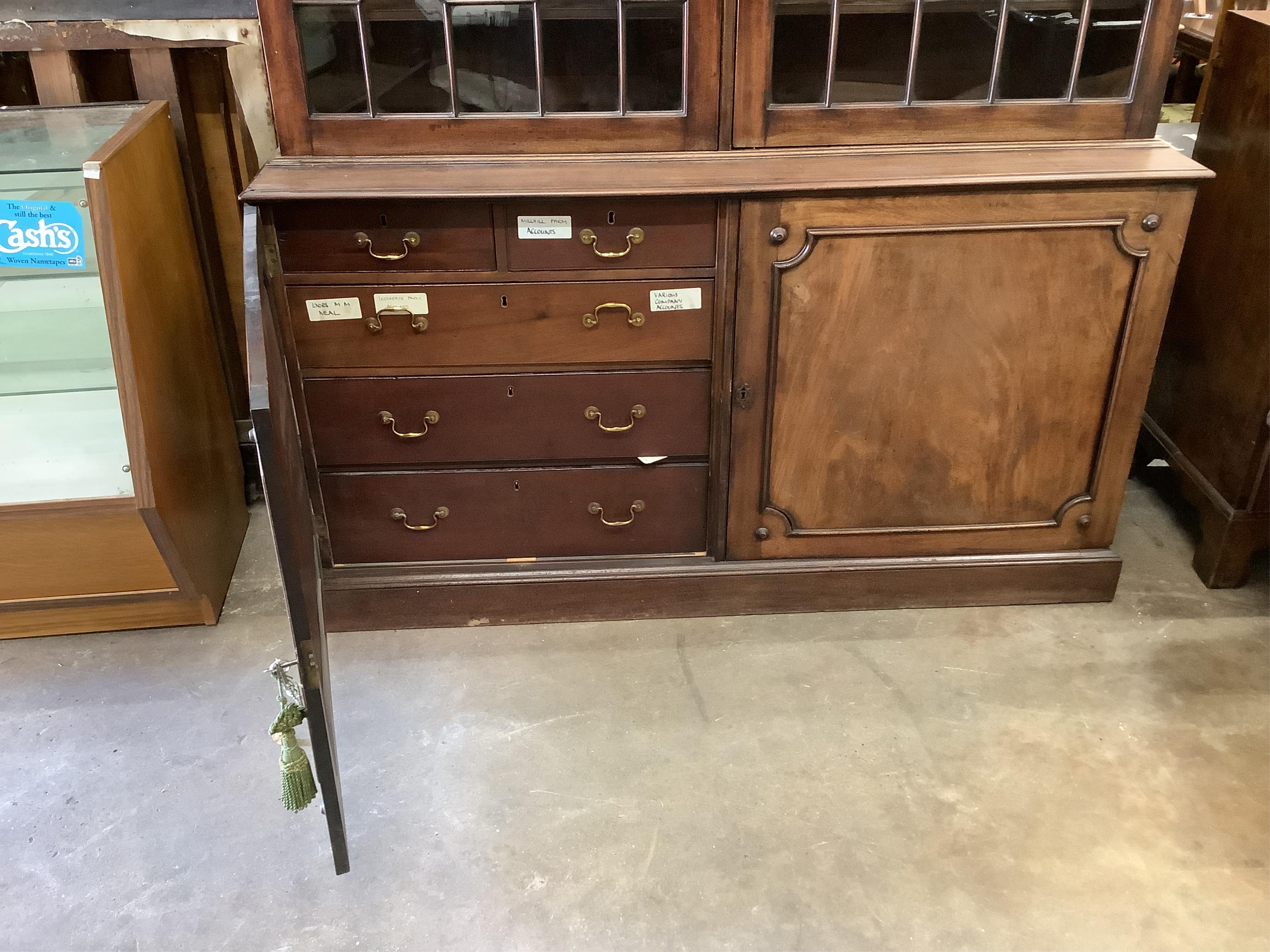 A George III mahogany library bookcase, width 160cm, depth 52cm, height 271cm. Condition - fair